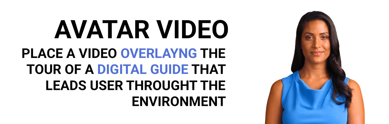 A digital guide video overlaid on a tour scene