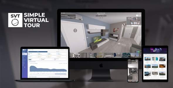 Tour viewer shown across desktop, laptop and mobile screens